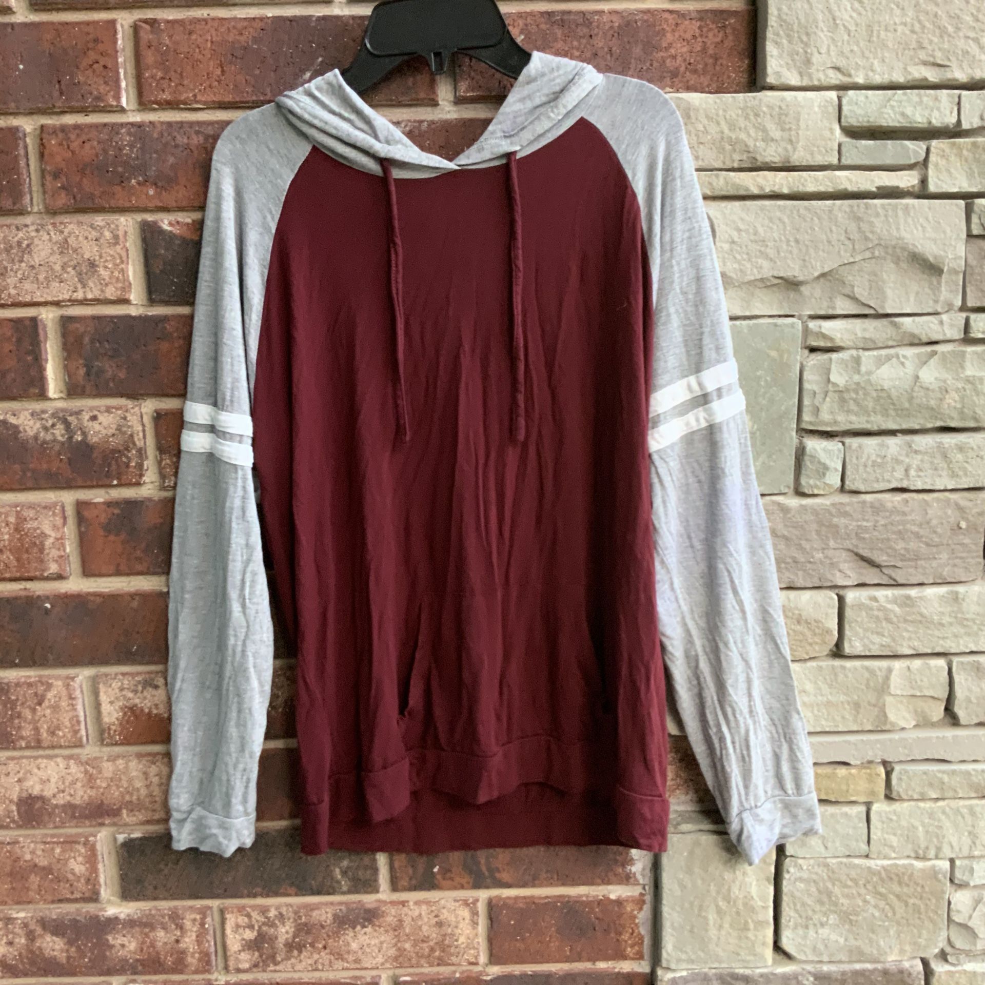 Pink Rose Burgundy & Gray Hoodie Women M