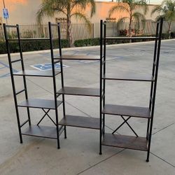 New In Box 60x10x56 Inch Tall Rustic Brown Display Shelf Rack Stand With Metal Frame Bookshelf Organizer 