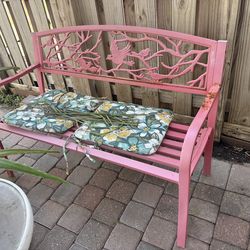 Red rustic bench