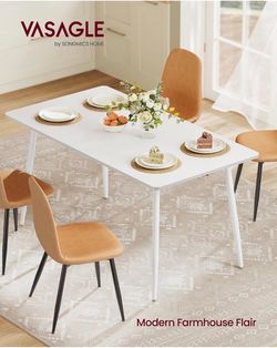 55.1" Dining Table for 4-6 People, Modern Kitchen Table Heat-Resistant Tabletop, Quick Assembly, for Dining Room, Snow White, Island Collection