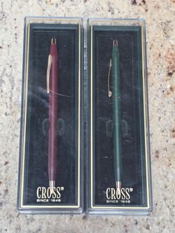2x Vintage Cross Ballpoint Pens (Burgundy and Forest and Green)