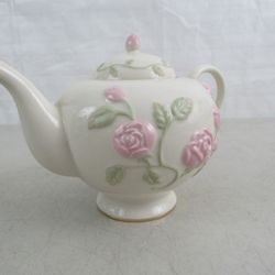 LENOX Great Giftables Rose Vine Teapot Embossed Porcelain Gold Trim-Unused


