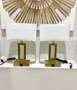 Small Modern Gold Table Lamps Set Of 2 With Dual USB Ports,3-Way Dimmable Touch Control Lamp