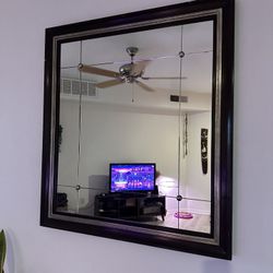 XL Vintage Wood Frame Beveled Accent Wall Mirror 