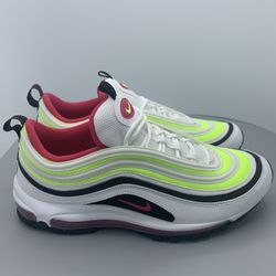New Nike Air Max 97 White Rush Pink Black Volt CI9871-100 Men's Sz 10. Air pillow slightly foggy. See pictures.