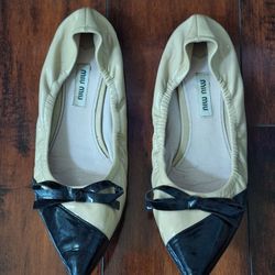 Miu Miu Bicolor Pointed Toe Ballet Flat Nude/Black EU 38.5 US 8.5