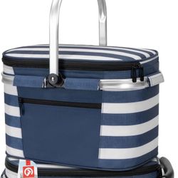 Insulated Picnic Baskets Shoping Basket Cooler Bag Collapsible Portable Picnic Basket