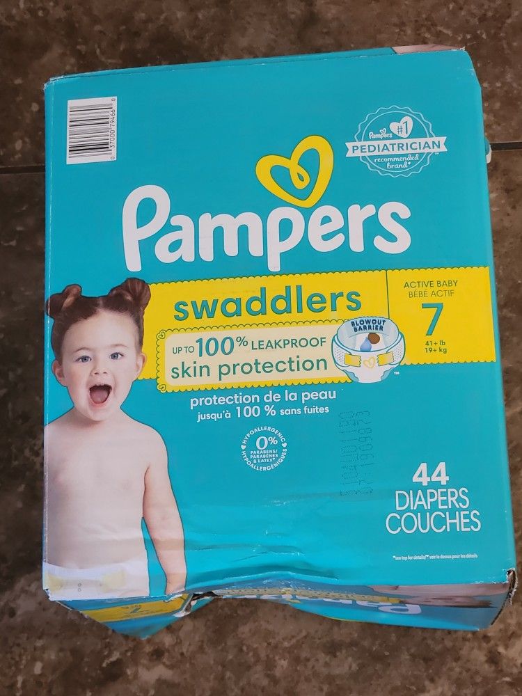 Brand New Box Of Pampers Swaddlers Size 7 Diapers 44 Count