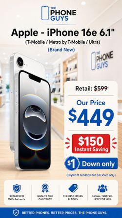 iPhone 16e 6.1” Unlocked Premium | $5 Down | Payment plan available