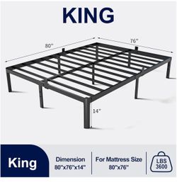 King Metal Bed Frame with Round Corner Legs, 14 Inch Platform Bed Heavy Duty Steel Slats Support, Noise Free No Box Spring Needed Easy Assembly(14K,Bl