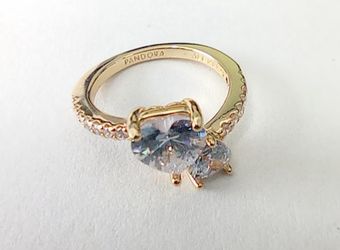 Pandora Double Heart Sparkling Ring, Sz 7. 