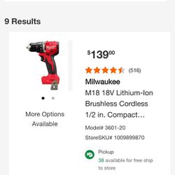 Milwaukee
M18 18V Lithium-Ion Brushless Cordless 1/2 in. Compact Drill/Driver (Tool-Only)