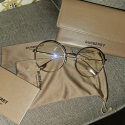 Burberry Gold Round Eyeglasses w/ Case – Excellent Condition