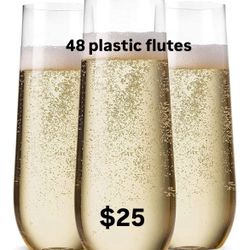 48 Pk Clear Plastic Champagne Flutes 9 Oz