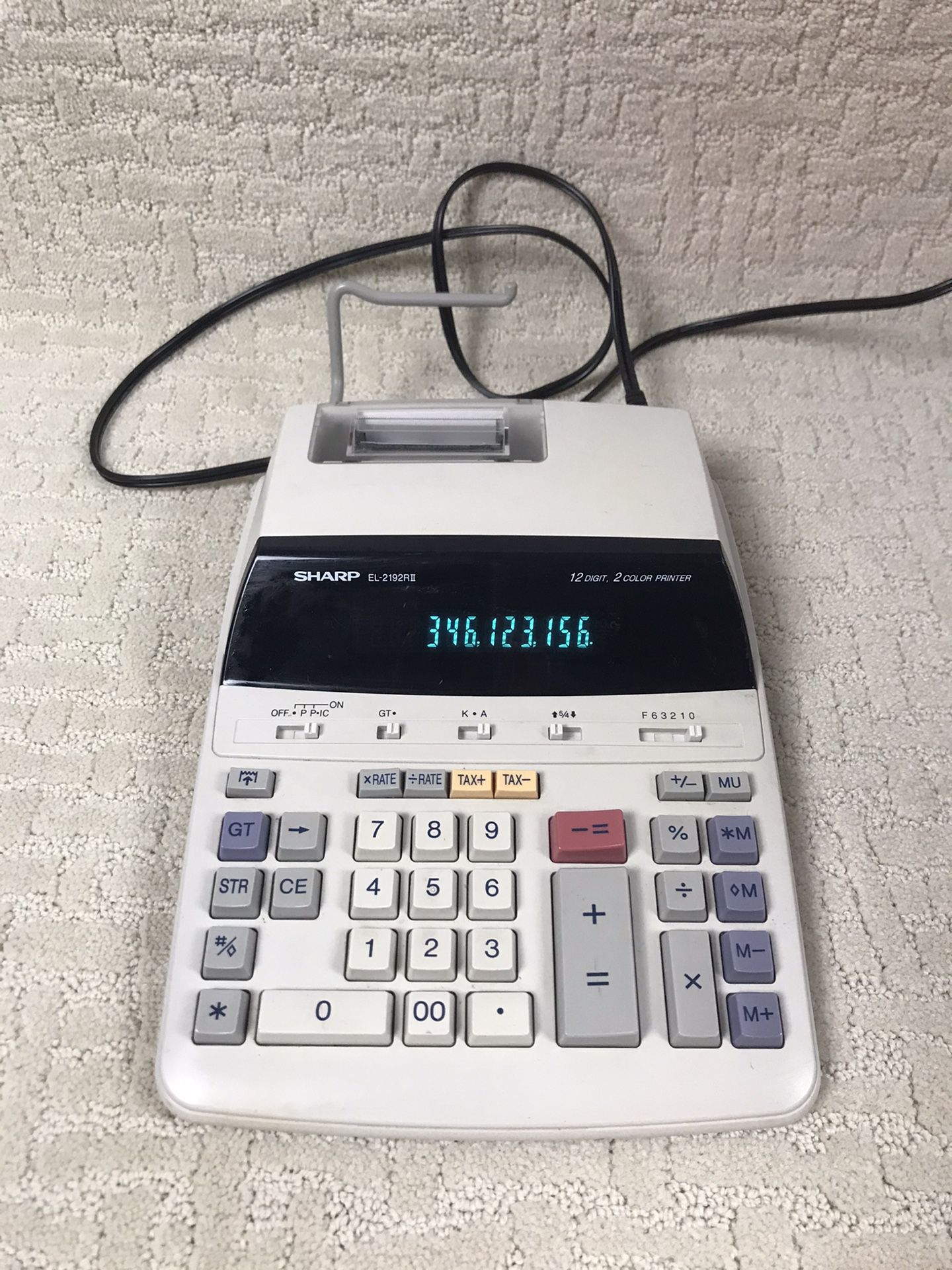 Sharp EL-2192RII 12 Digital Display 2 Color Printing Calculator Adding Machine