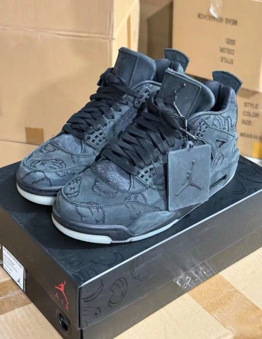 Jordan Air Jordan 4 kaws Black Trendy Mid-top Retro Basketball Shoes Men's Gray