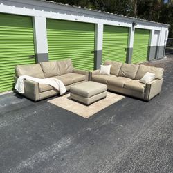 Pottery Barn Top Grain Leather Sofa Couch Ottoman Set 