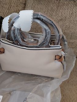 Nine West Cream Structured Handbag with Tan Accents