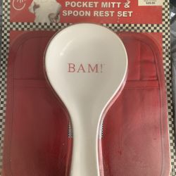 Large Spoon Rest And Pocket Mitt Pot Holder Set New Not Used 