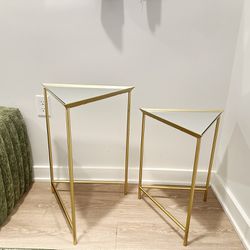 Golden Glass-top Triangle End tables 
