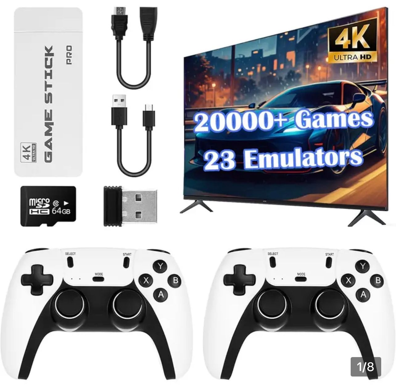 2025 New Upgraded RetroGame Console with 20,000+ Games,4K HDMl Output, Wireless Controller, Game Emulator, Arcade Communication Stick