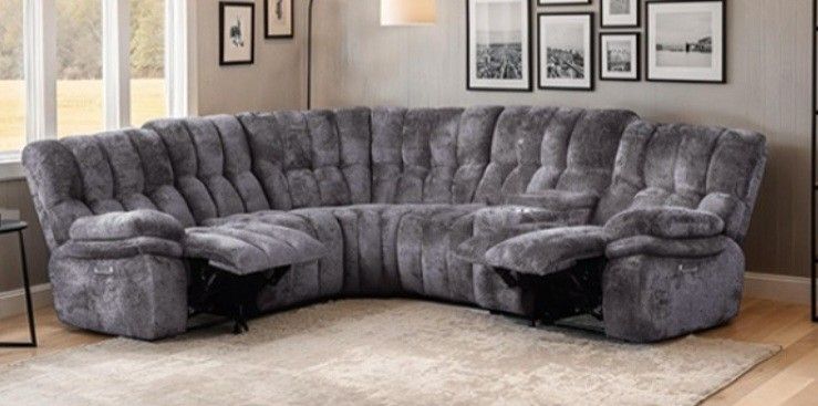 Brand New Grey Super Plush Power Reclining Sectional Sofa