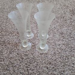 Set Of 4 Clear Glass Tall Vases