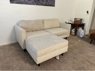 Living Spaces Calais Vanilla Sofa + Matching Ottoman – Professionally Cleaned