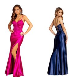New With Tags Satin & Lace Corset Bodice Long Formal Dress & Prom Dress $176