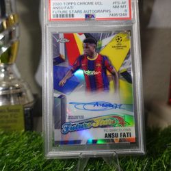 2020 TOPPS CHROME UCL ANSU FATI FUTURE STARS AUTOGRAPH /50 PSA 8