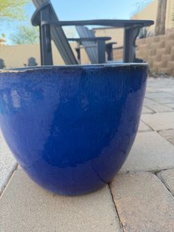2 Large Blue Glazed Ceramic Planter