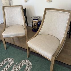 SET OF 2 - RESTORATION HARDWARE -  19th C. FRENCH EMPIRE FABRIC DINING ARMCHAIRS