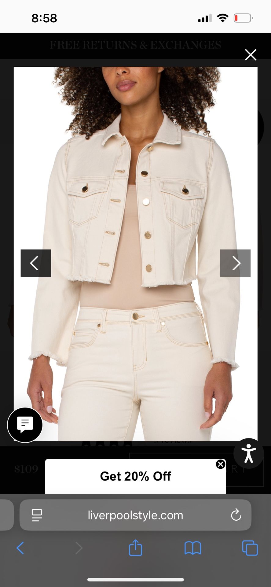 Súper Cute Cream Jean Jacket Xs NWT