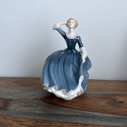 Ceramic Figurine Royal Doulton Tine Young Lady Blue Dress