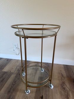 Gold Round Bar Cart with Glass Shelves