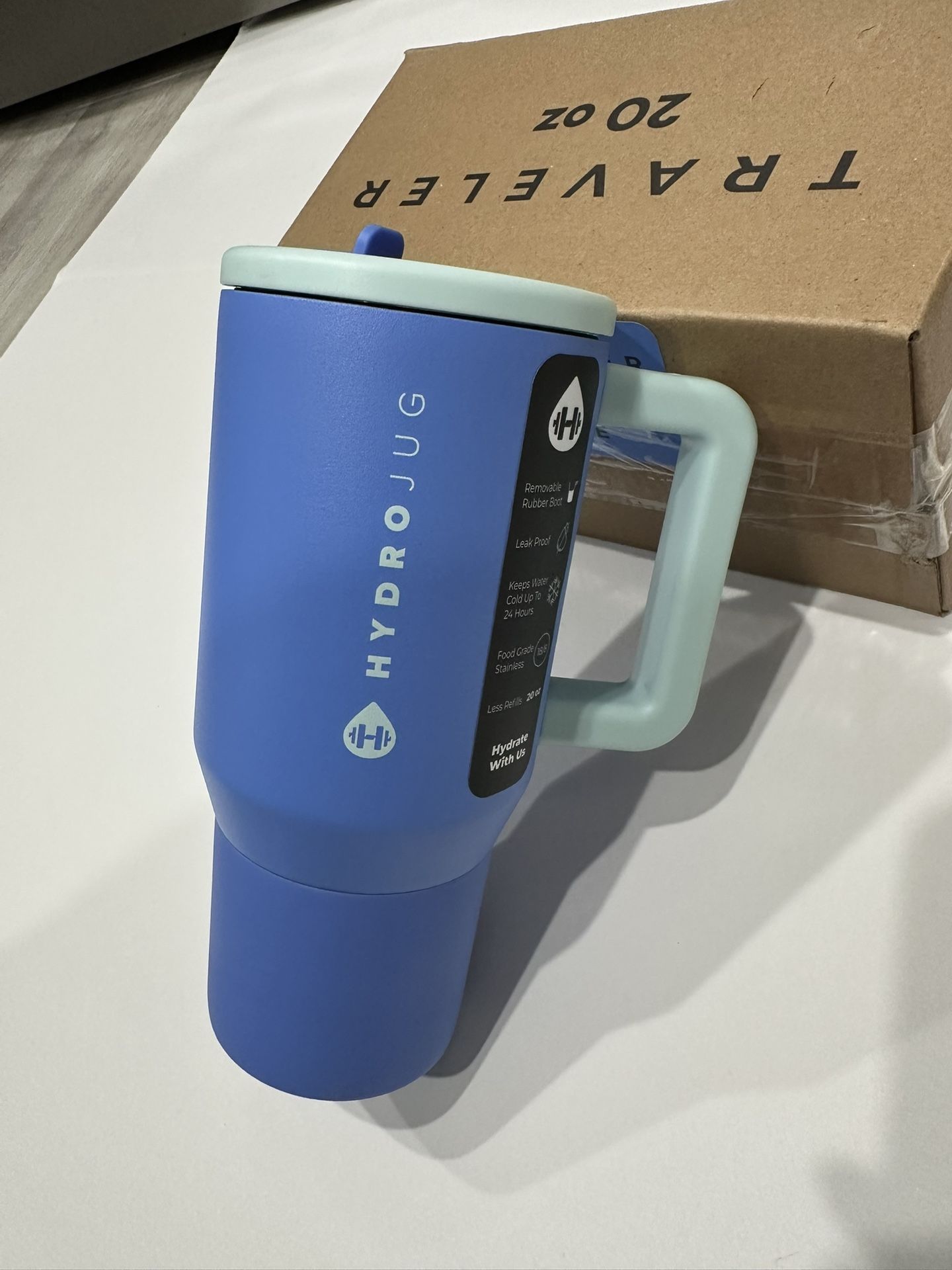 HydroJug Traveler - 20 oz Water Bottle with Handle & Flip Straw/ Riptide / New