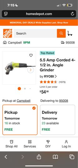 Ryobi 4 1/2inch Angle Grinder