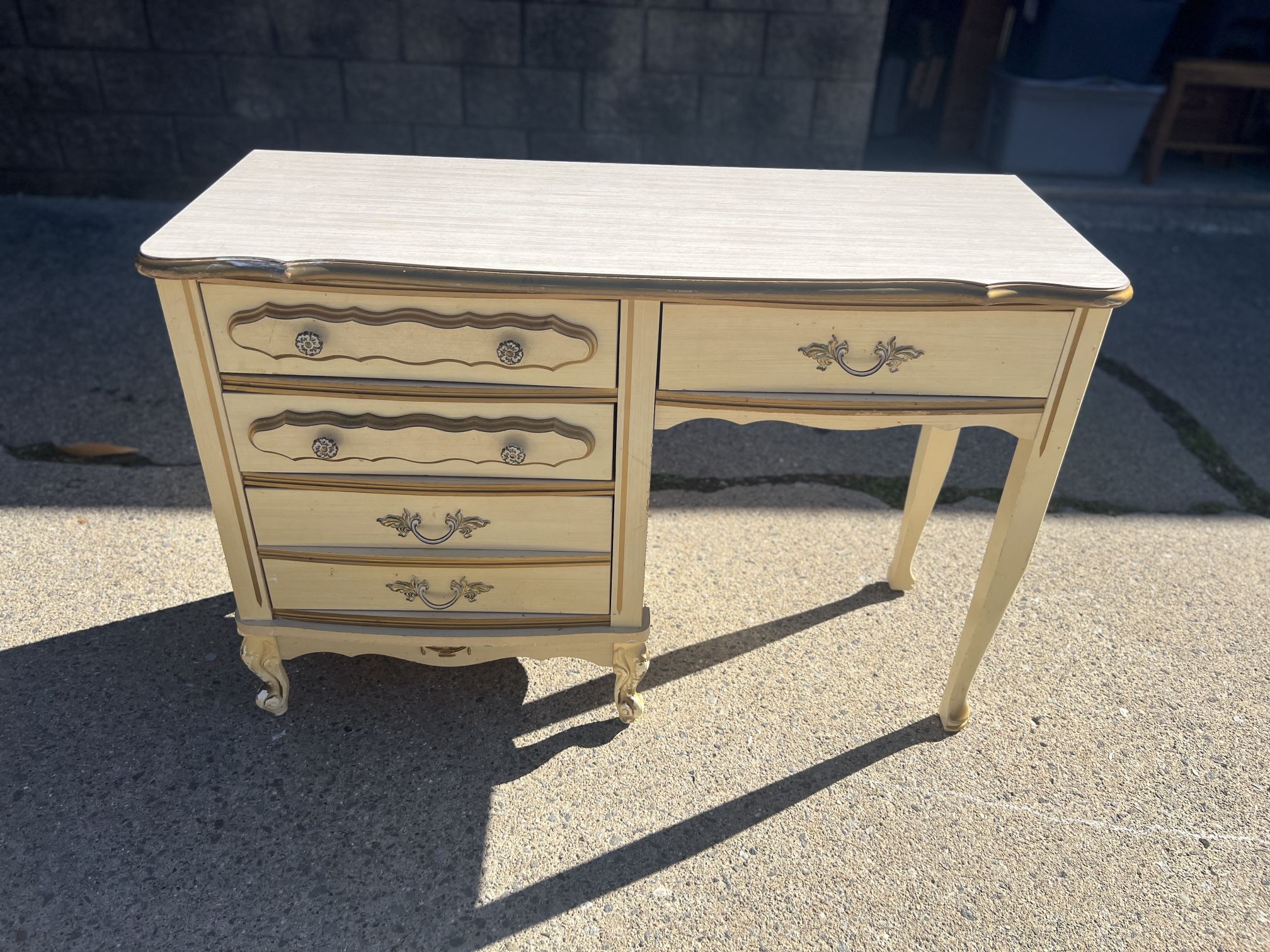 French Provincial 4 drawer desk 