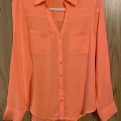Express Portofino Shirt XS Neon Coral Orange | NWT