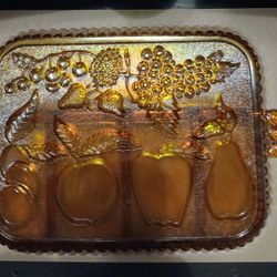  Indiana Amber Carnival Glass Relish Tray