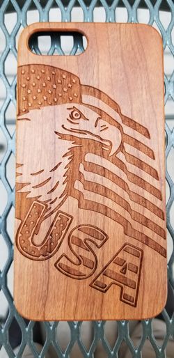 US Flag w American Eagle design laser engraved wood case for iPhone and Samsung Galaxy S, Note series