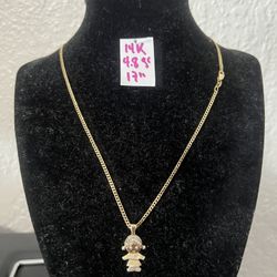 14K Solid Gold Chain and Pendant For Wedding 4.8Gr 17 Inches Long 