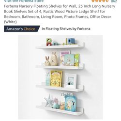 Forbena Nursery Floating Shelves for Wall, 23 Inch Long Nursery Book Shelves Set of 4, Rustic Wood Picture Ledge Shelf for Bedroom, Bathroom, Living R