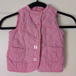 Vintage Heart Quilted Puffer Vest pink kids vest with cute heart buttons and front pockets