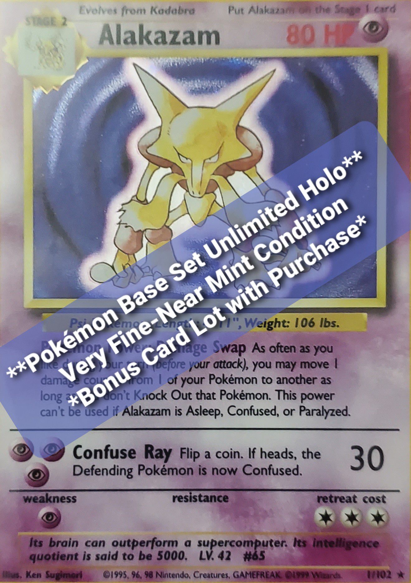 Pokemon: Alakazam Base Set (Unlimited) #1 VF/NM + 20 Card Collector's Lot
