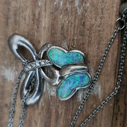 Sterling Silver Opal Butterfly Necklace 