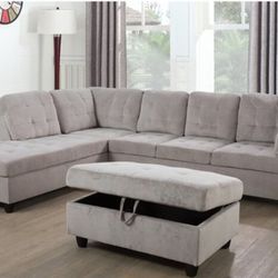 New Grey  Sectional with Storage Ottoman