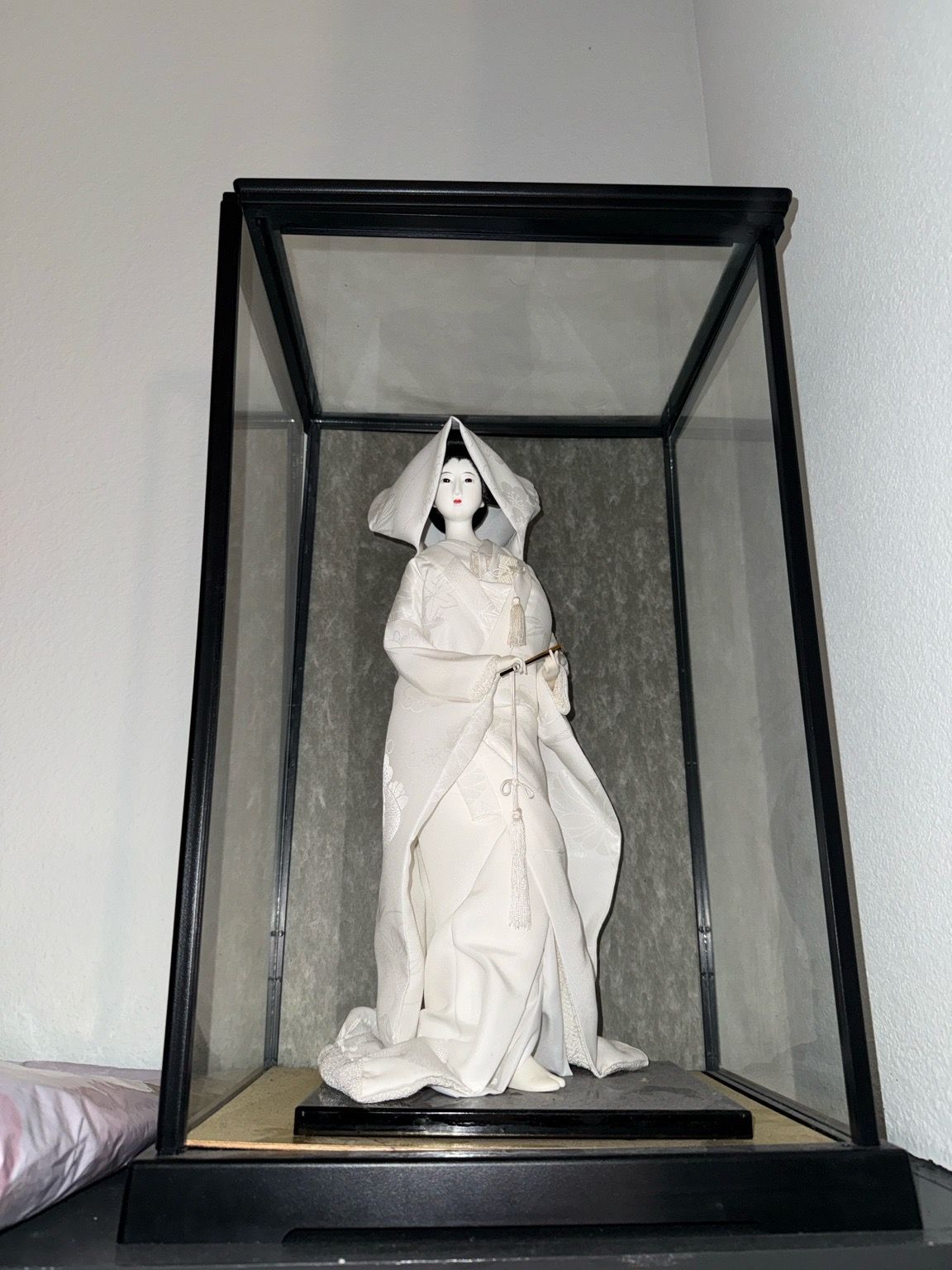 Vintage Japanese Bridal Doll w/ Large Display Case – 21” Tall
