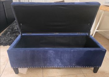Blue Velvet Storage Ottoman Bench