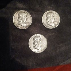 3- Half Dollar Coins  1954